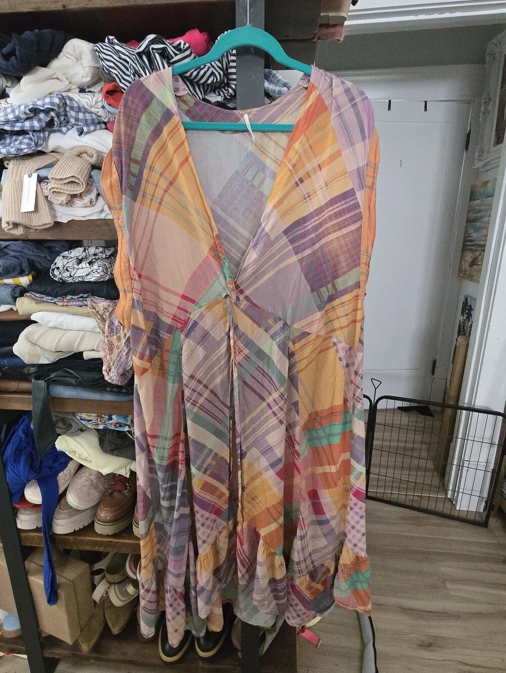 Free People Multicolor Plaid Cover Up